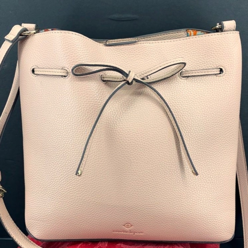 Nanette Lepore Crossbody Bag Blush Pink Pebble Grain Drawstring Bow Bucket Bag